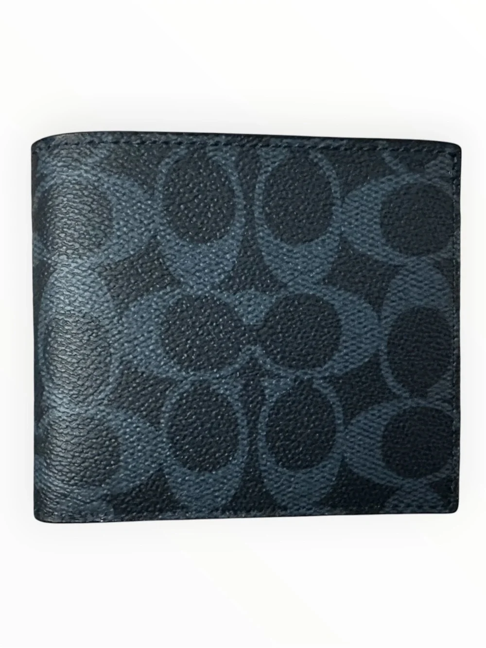Coach Men's Signature Canvas ID Billfold Wallet Ink Blue Dark Charcoal NWT CY394